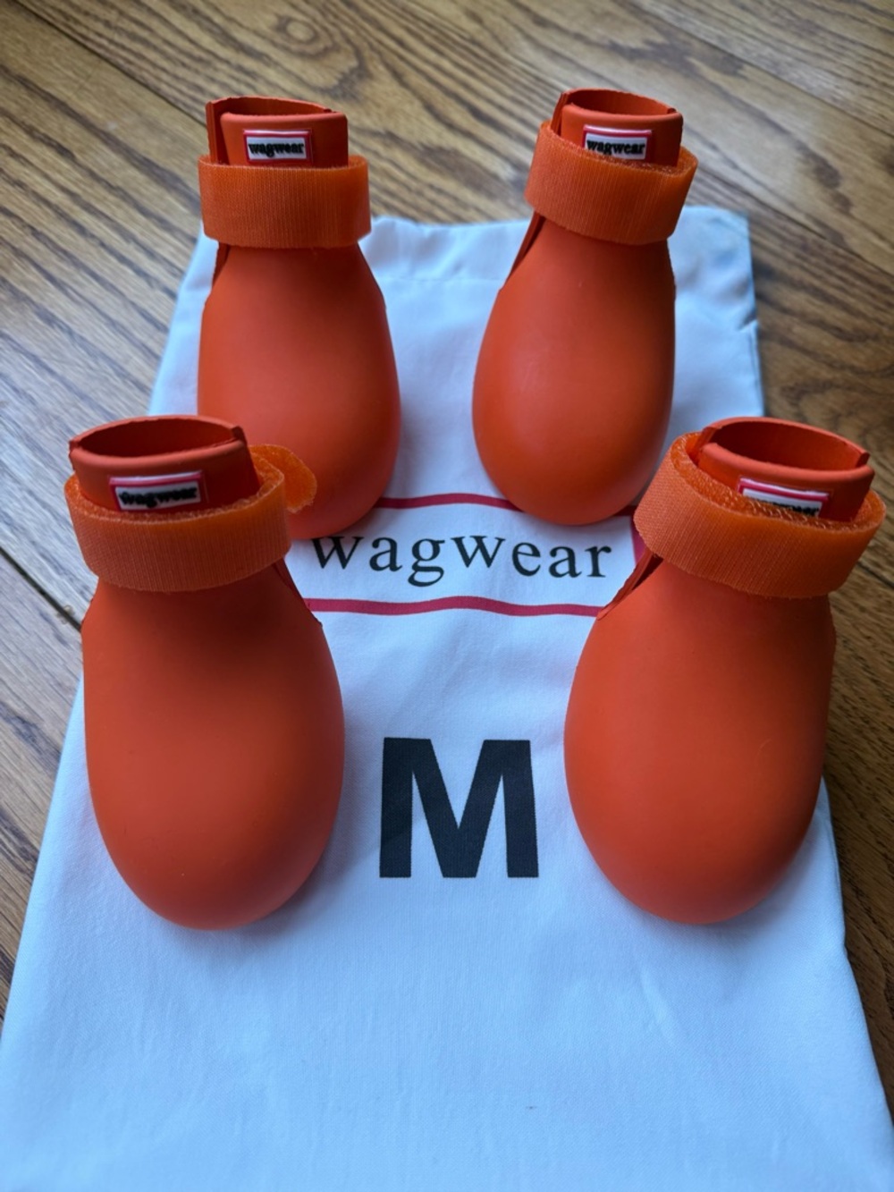 Wagwear Wagwellies Orange Dog Boots (Set of 4) size M medium rubber shoes